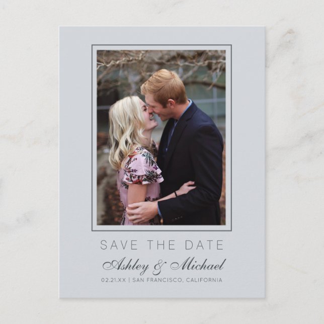 Chic Ice Blue Save the Date Verlobung Foto Ankündigungspostkarte (Vorderseite)