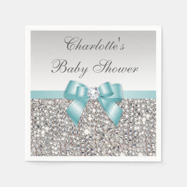 Chic Imitate Aquamarin Bow Silver Sequins Baby Dus Serviette (Vorderseite)