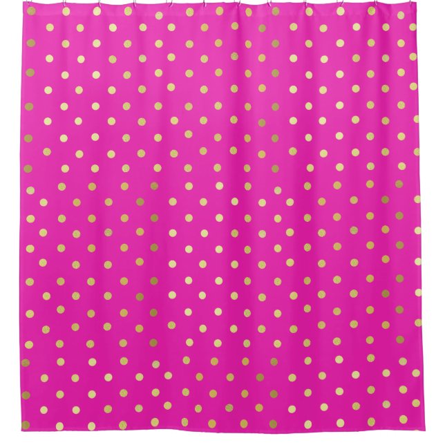 Chic Imitate Foil Leaf Gold Dots Hot Pink Duschvorhang (Vorderseite)
