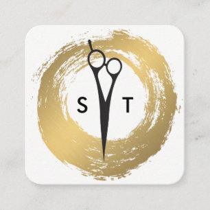 Chic Imitate Gold Brushed Salon Stylist Monogram Quadratische Visitenkarte