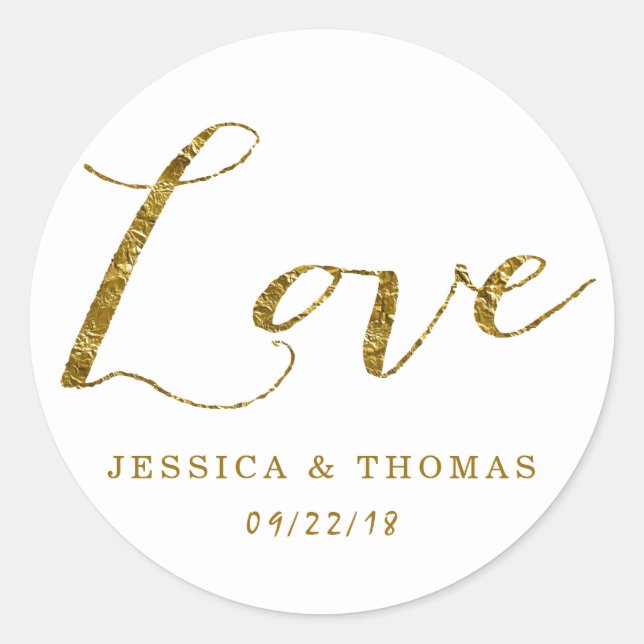 Chic Imitate Gold Foil Custom Wedding Liebe Templa Runder Aufkleber (Vorderseite)