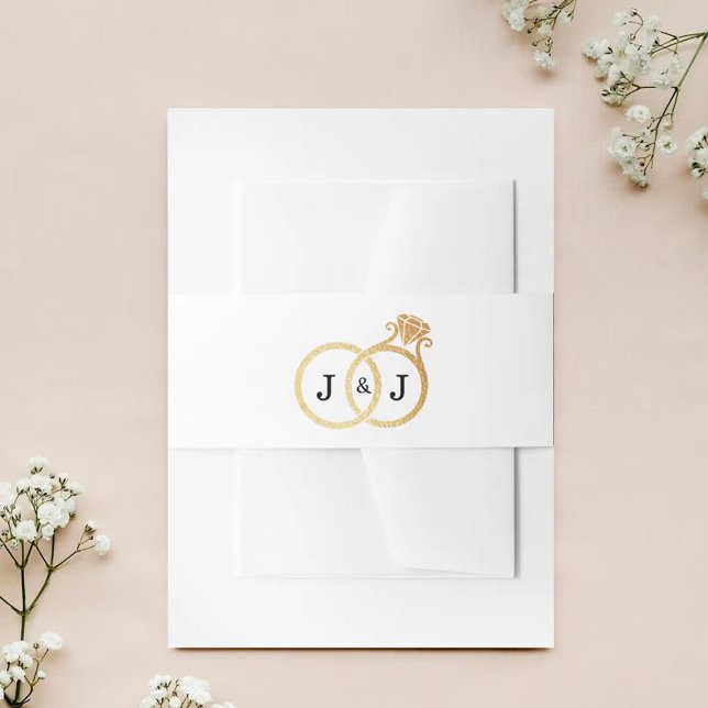 Chic Imitate Gold Foil Monogram Wedding Rings Einladungsbanderole (Von Creator hochgeladen)