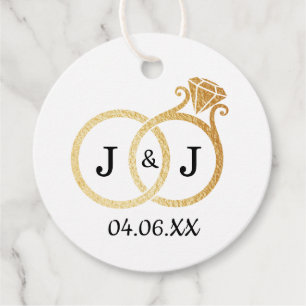 Chic Imitate Gold Foil Monogram Wedding Rings Geschenkanhänger