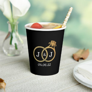Chic Imitate Gold Foil Monogram Wedding Rings Pappbecher