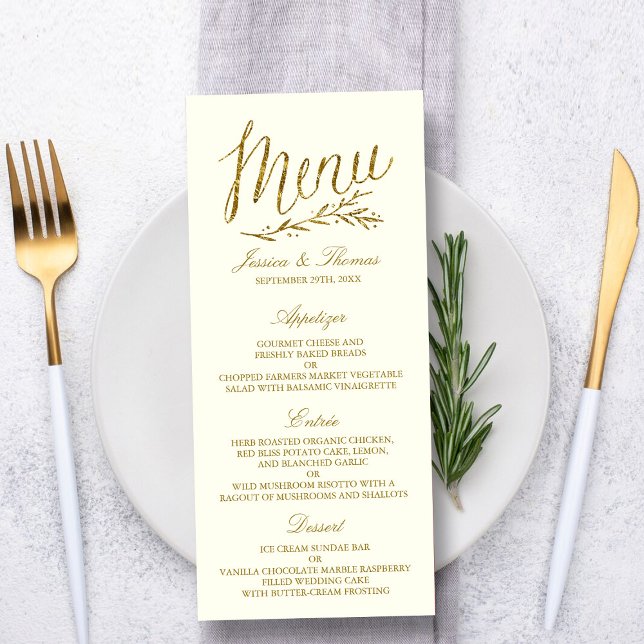Chic Imitate Gold Foil Wedding Menu Template - Elf Werbekarte (Von Creator hochgeladen)