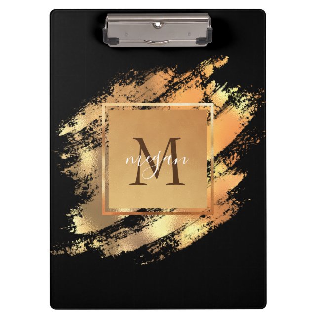 Chic Imitate Gold Glam Brushstroke Mit Monogramm Klemmbrett (Vorderseite)