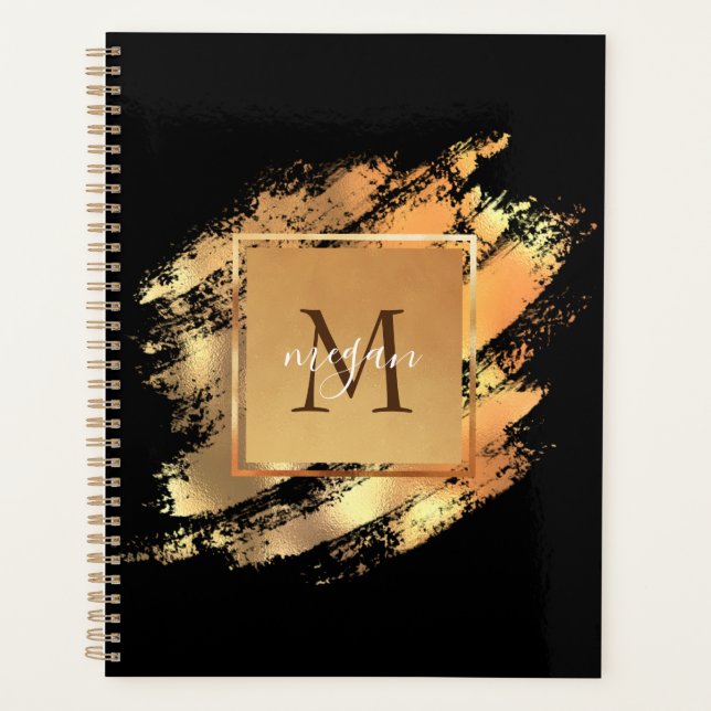 Chic Imitate Gold Glam Brushstroke Mit Monogramm Planer (Vorderseite)
