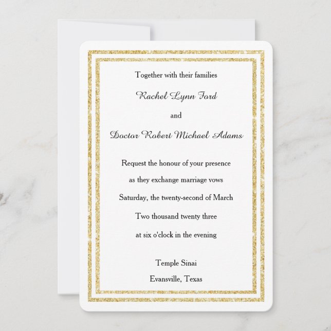 Chic Imitate Gold Glittered Trim - 12x18 Wedite Ei Einladung (Vorderseite)