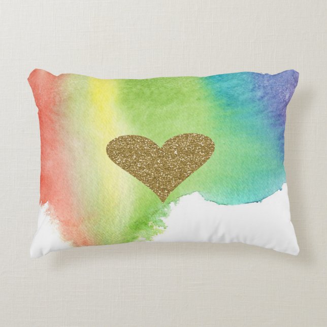 Chic Imitate Gold Glitterie Herz,Aquarelltuch Dekokissen (Vorderseite)