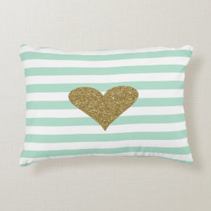 Chic Imitate Gold Glitterie Herz Minze Grüne Strei Dekokissen