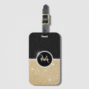 Chic Imitate Gold Glitzer Black Leather Monogram Gepäckanhänger