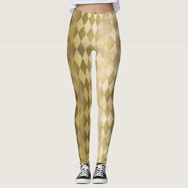 Chic Imitate Gold Harlequin Diamond Pattern Leggings (Vorderseite)