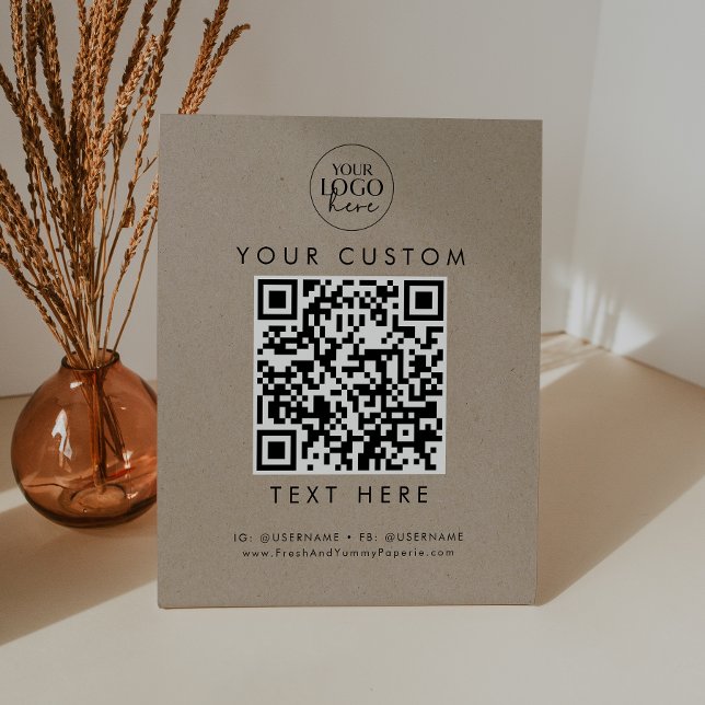 Chic Imitate Kraft Business Logo Custom QR Code Sockelschild (Von Creator hochgeladen)