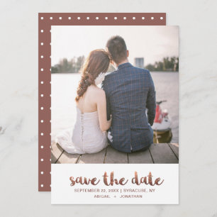 Chic Imitate Kupfer Rose Script mit Dots Foto Save The Date