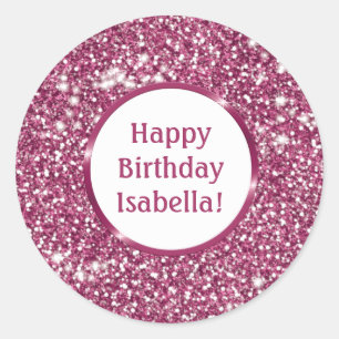 Chic Imitate Rosa Glitzer Look Custom Happy Birthd Runder Aufkleber