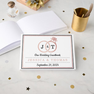 Chic Imitate Rose Gold Foil Monogram Wedding Rings Gästebuch