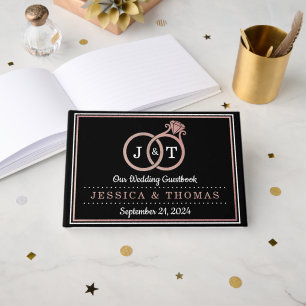Chic Imitate Rose Gold Foil Monogram Wedding Rings Gästebuch