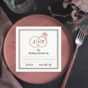 Chic Imitate Rose Gold Foil Monogram Wedding Rings Serviette