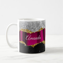 Chic Imitate silber Glitzer Fuchsia schwarze Monog Kaffeetasse