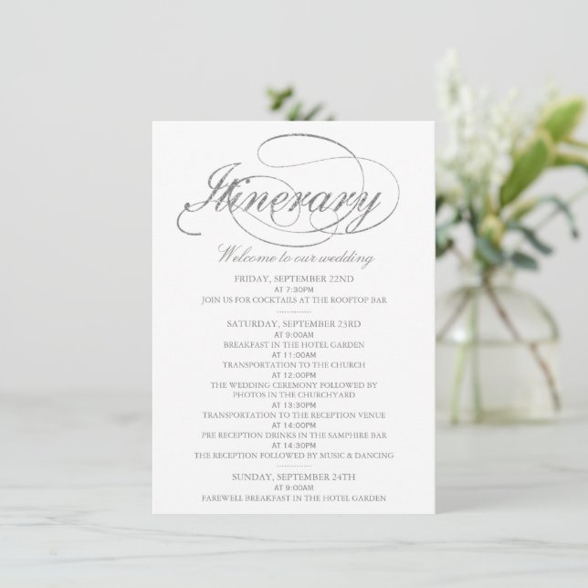 Chic Imitate Silver Foil Hochzeitsplanung Begleitkarte (Stehend Vorderseite)