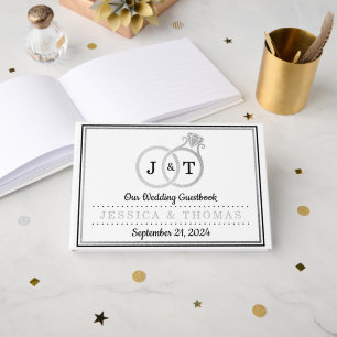 Chic Imitate Silver Foil Monogram Wedding Rings Gästebuch
