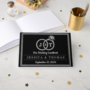 Chic Imitate Silver Foil Monogram Wedding Rings Gästebuch