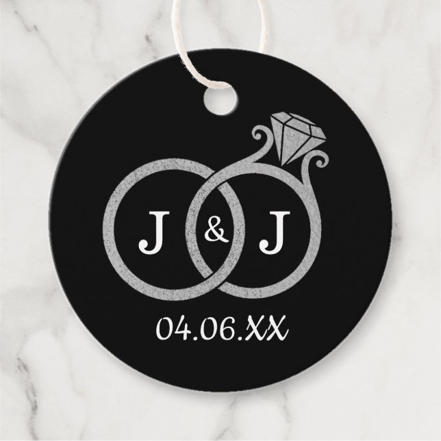 Chic Imitate Silver Foil Monogram Wedding Rings Geschenkanhänger (Vorderseite)
