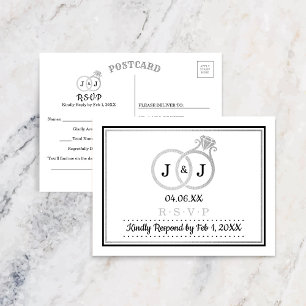 Chic Imitate Silver Foil Monogram Wedding Rings UA Einladungspostkarte