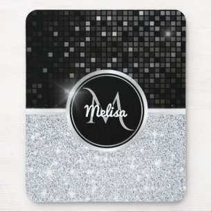 Chic Imitate Silver Glitzer Black Glitzer Monogram Mousepad