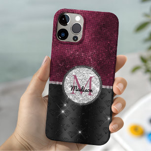 Chic Imitate Silver Glitzer Burgundy Black Monogra Case-Mate iPhone Hülle