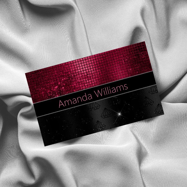 Chic Imitate Silver Glitzer Burgundy Black Monogra Magnetische Visitenkarte (Von Creator hochgeladen)