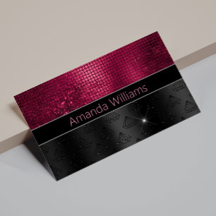 Chic Imitate Silver Glitzer Burgundy Black Monogra Visitenkarte