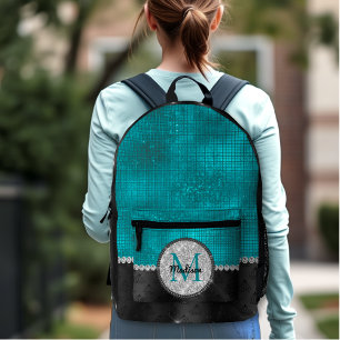 Chic Imitate Silver Glitzer Türkis Schwarzes Monog Bedruckter Rucksack