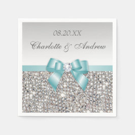 Chic Imitats Aquamarin Bow Silver Sequins Wedding Serviette