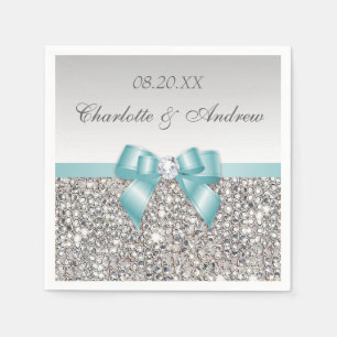 Chic Imitats Aquamarin Bow Silver Sequins Wedding Serviette
