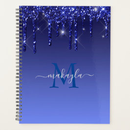 Chic Imitats Dark Blue Glitzer Tropfen Monogram Na Planer
