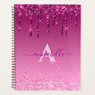 Chic Imitats Dark Pink Glitzer Tropfen Monogram Na Planer