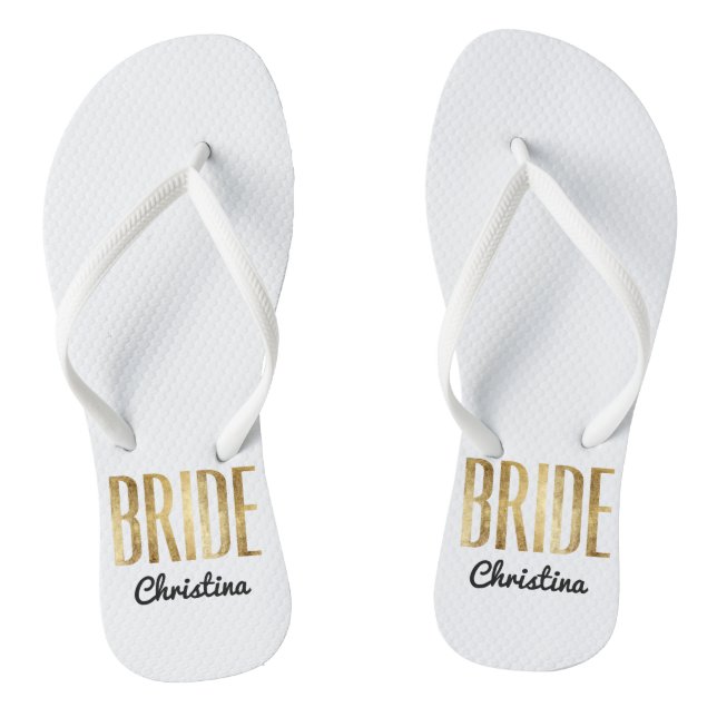 Chic Imitats Gold Bride Wedding Bachelorette Flip Flops (Fußbett)