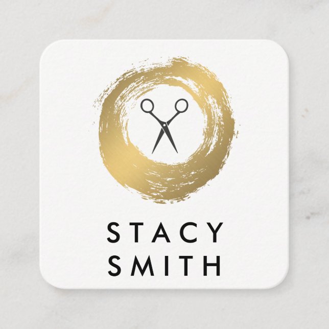 Chic Imitats Gold Brushed Salon Stylist Quadratische Visitenkarte (Vorderseite)