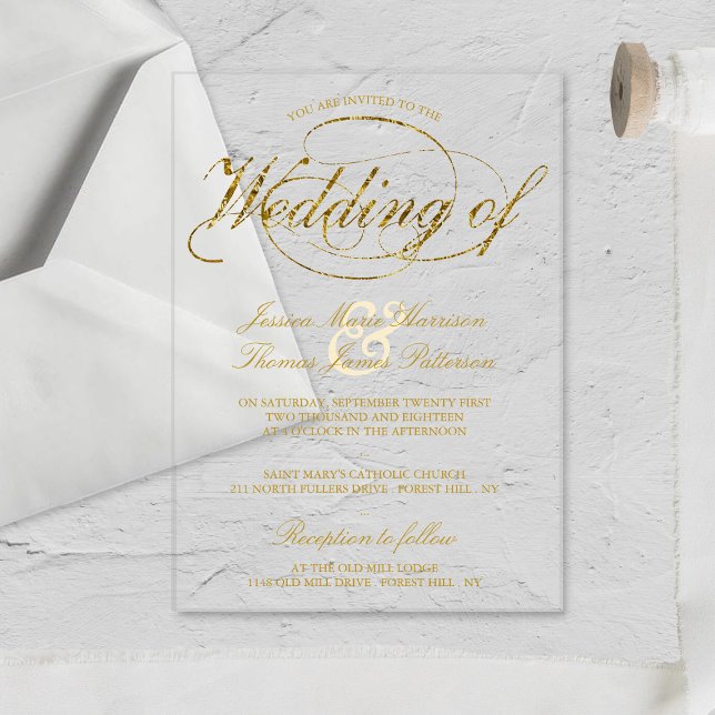 Chic Imitats Gold Foil Script Hochzeit Acryleinladungen (Von Creator hochgeladen)