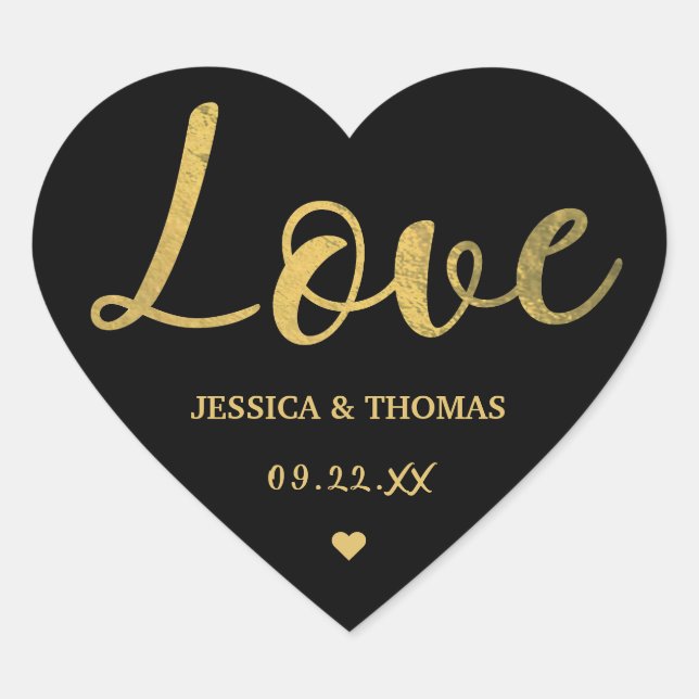 Chic Imitats Gold Foil Typografy Script Liebe Wedd Herz-Aufkleber (Vorderseite)