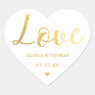 Chic Imitats Gold Foil Typografy Script Liebe Wedd Herz-Aufkleber