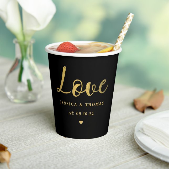 Chic Imitats Gold Foil Typografy Script Liebe Wedd Pappbecher (In Situ)