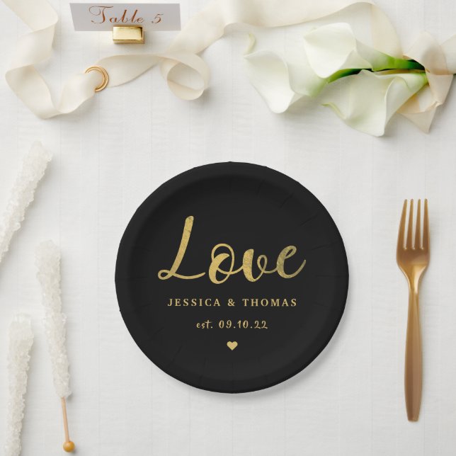 Chic Imitats Gold Foil Typografy Script Liebe Wedd Pappteller (Hochzeit)