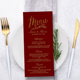 Chic Imitats Gold Foil Wedding Menu Template - Red Werbekarte