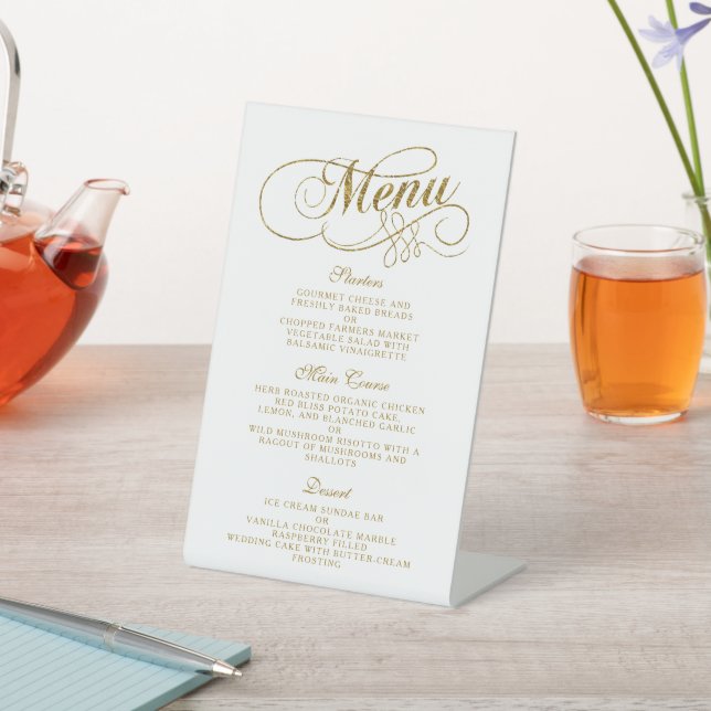 Chic Imitats Gold Foil Wedding Menu Template Sockelschild (In SItu)