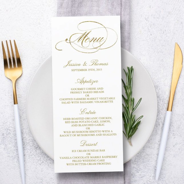 Chic Imitats Gold Foil Wedding Menu Template Werbekarte (Von Creator hochgeladen)