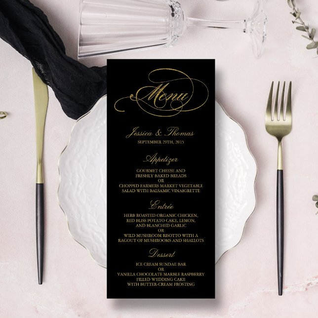 Chic Imitats Gold Foil Wedding Menu Template Werbekarte (Von Creator hochgeladen)