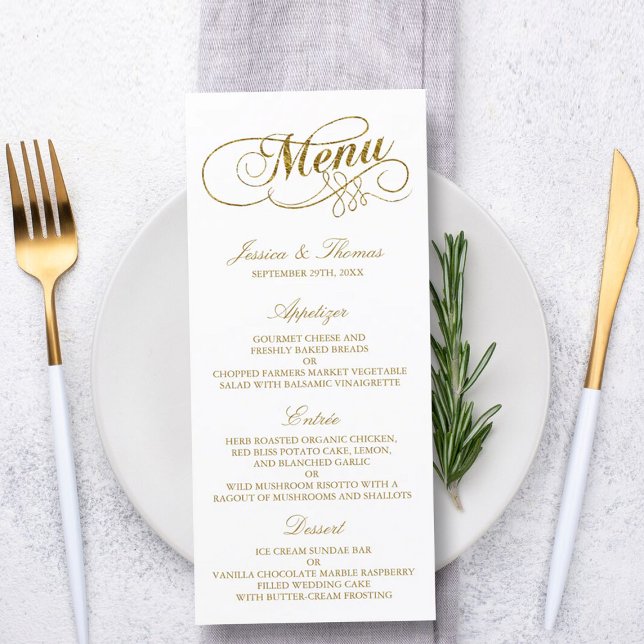 Chic Imitats Gold Foil Wedding Menu Template Werbekarte (Von Creator hochgeladen)