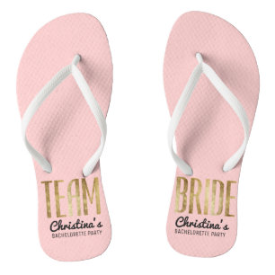 Chic Imitats Gold Team Bride Wedding Bachelorette Flip Flops